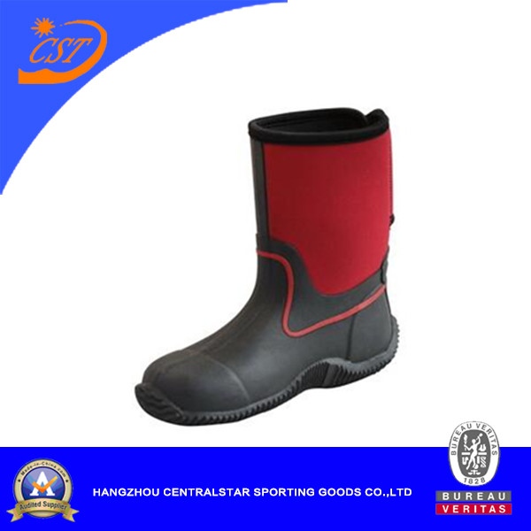 Fashion Red Neoprene Upper Unisex Kids Rain Boots (66310)
