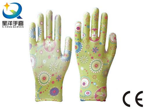 Garden Gloves, Printing Polyestershell Transparent Nitrile Coated Smooth Finish, Safety Work Gloves with Ce, En388 (N6047)