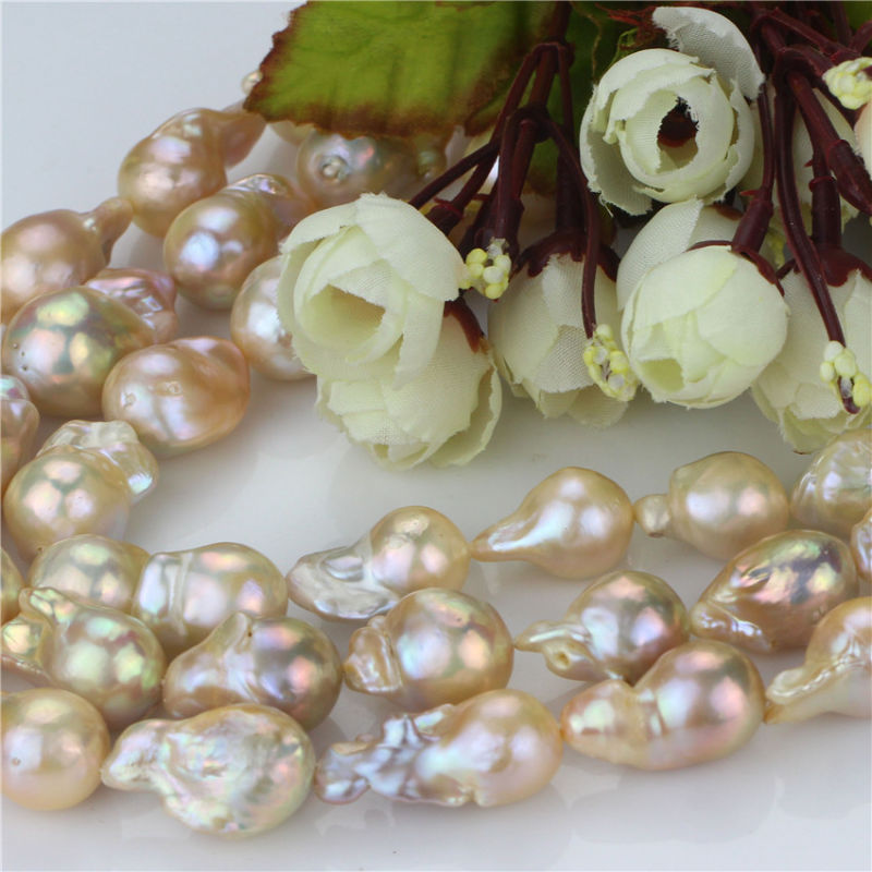 Freshwater Large Baroque Pearl Strand Size 15mm AA Necleated Natural Peach Pearl Strand