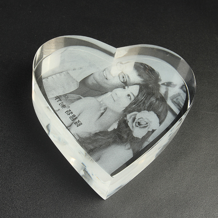 Heart 3D Engraving Crystal Photo Frame Craft for Wedding Gift