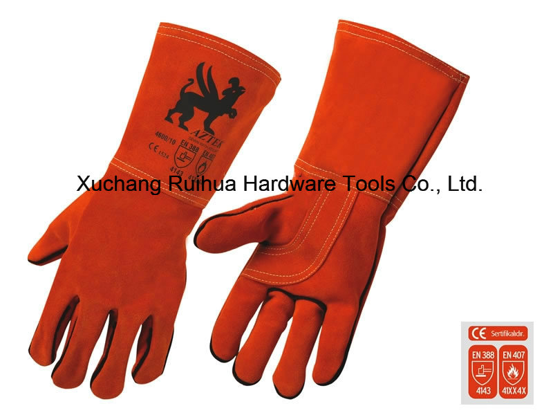 35cm/40cm Red Cowhide Split Leather Lined Welding Gloves, Kevlar Stitched Welding Gloves, Safety Welding Gloves, Long Leather Working Gloves for Welder Use