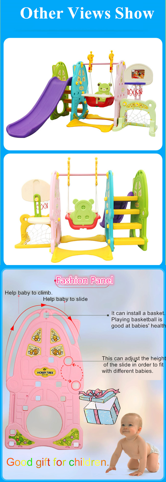 Chidlren Health Center Indoor Play Slide with Basket Ball Hoop