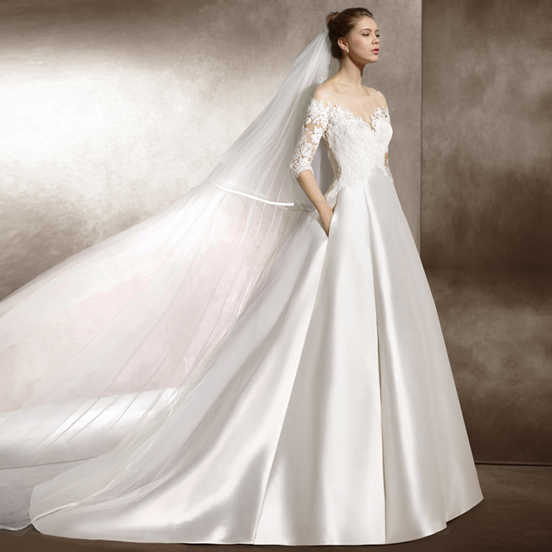 Long Sleeve Satin Wedding Dress