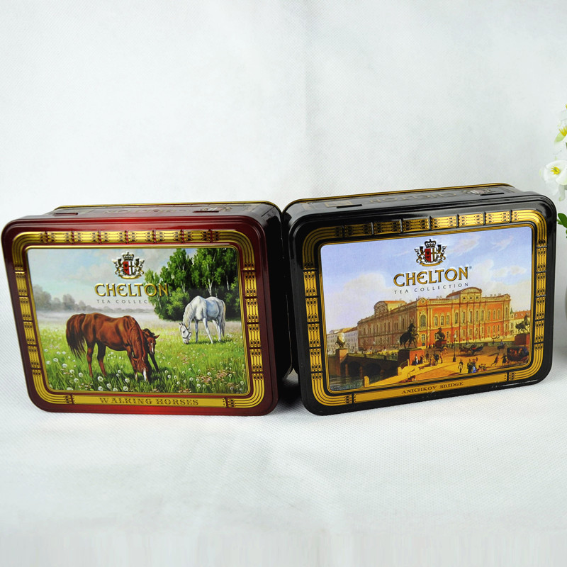 Custom Rectangular Hinged Lid Empty Tea Tin Box