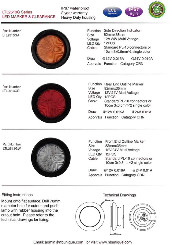 DOT Approved 2.5inch Yellow Light Round Clearance Marker Waterproof, High Bright, 2 Year Warranty