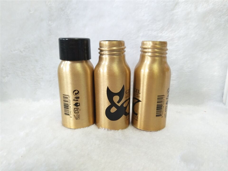 30ml Gold Aluminium Water Bottle with Black Plastic Cap