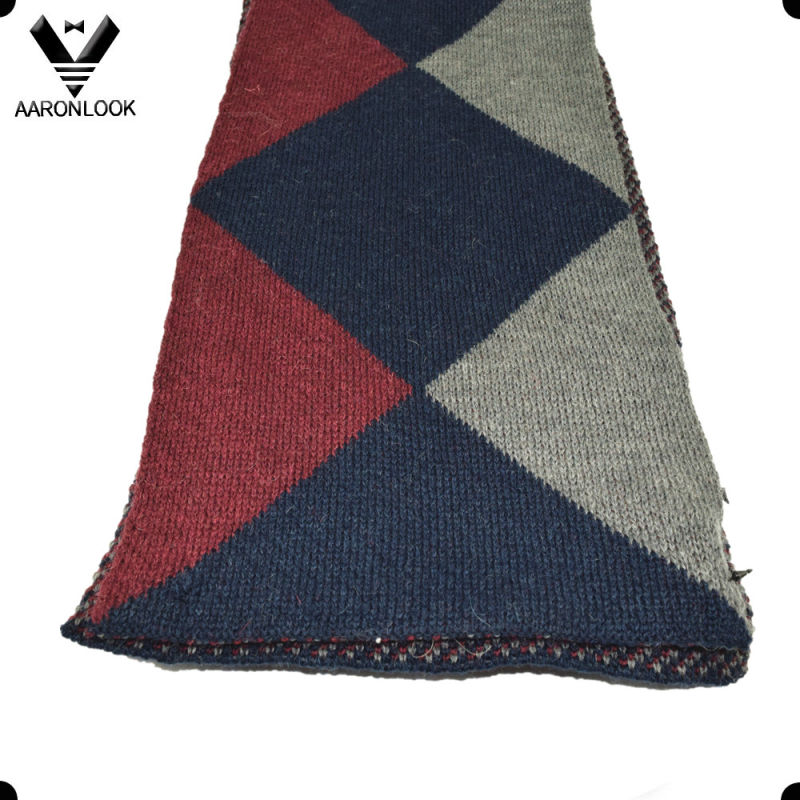 Fashion Mens Woolen Diamond Knitting Pattern Scarf