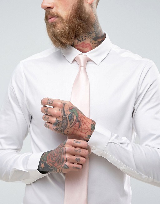 Skinny Sateen Shirt in White with Pink Tie Save Shirt