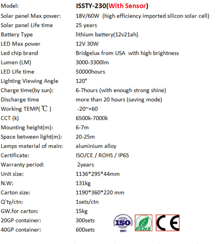 30W Solar Street Power Outdoor Integrated LED Light