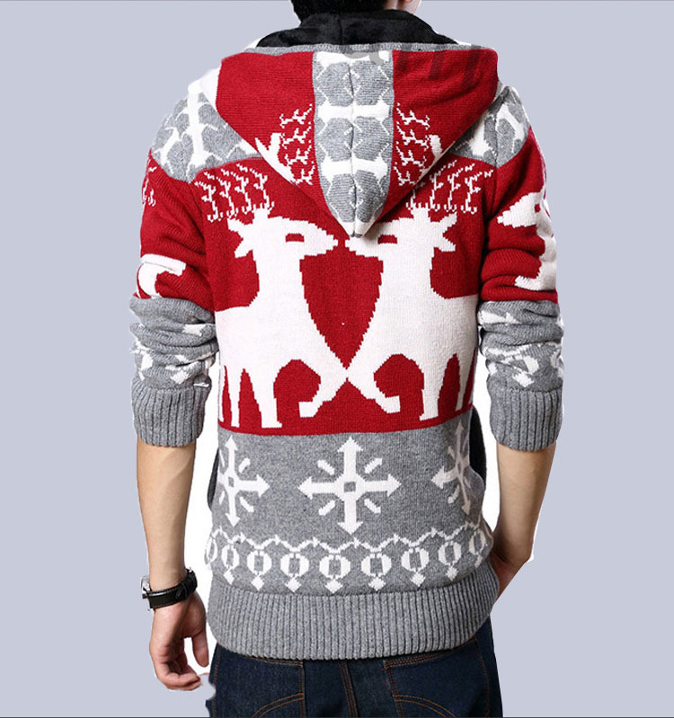 Cheap Autumn Fleece Deer Pattern Warm Men Sweater