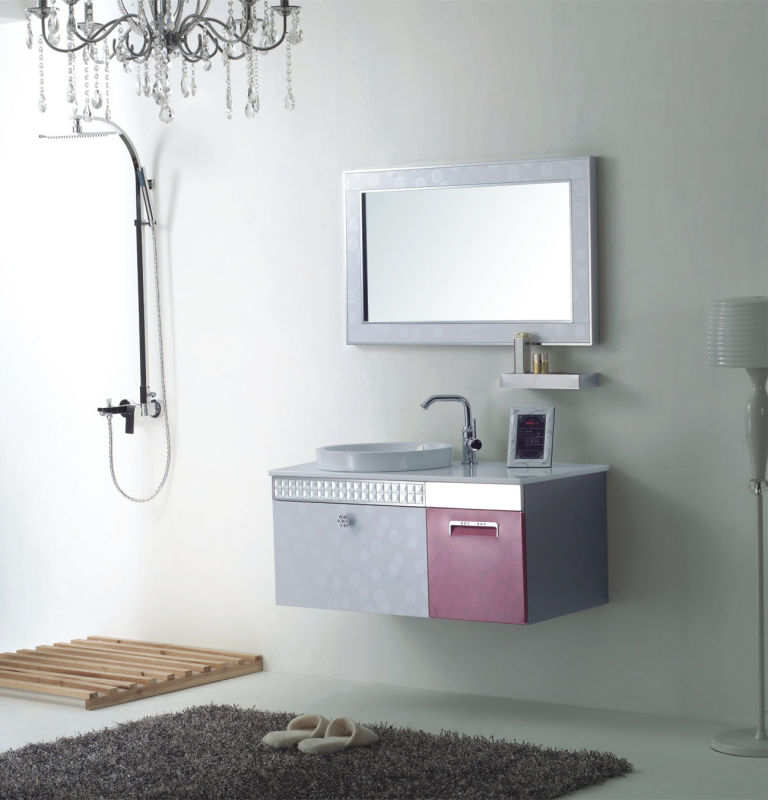 Stainless Steel Sliver Pink on Wall Modern Bathroom Mirrored Cabinet (YB-805)