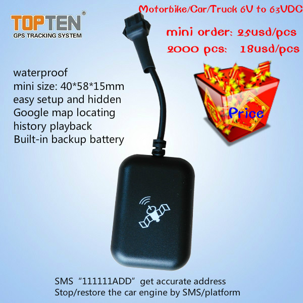 Topten Small GPS Tracker for Motorbike/Car/Truck with 6V to 63V Working Voltage