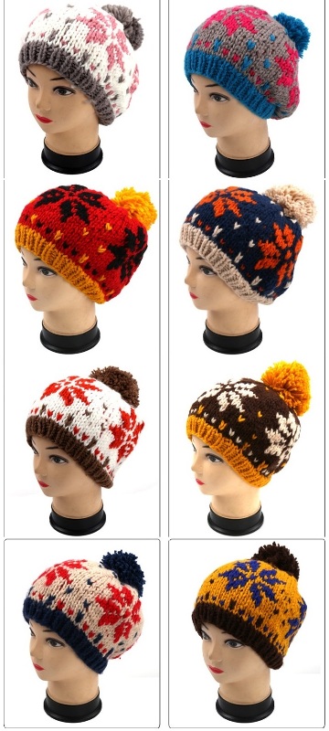 Hot Sale Jacquard Hand Knit Hat with POM POM