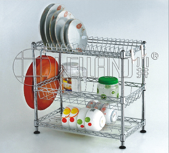 3 Tiers Chrome Metal Wire Kitchen Dish Holder Rack with Patent