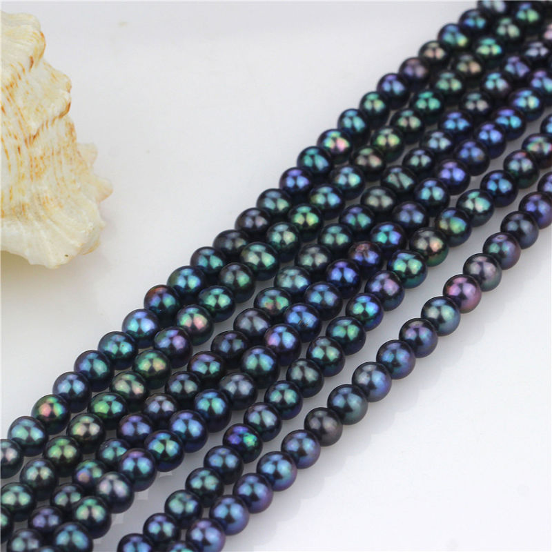 Freshwater Near Round Pearl Strand 7-8 mm AA Peacock Pearl Strings Wholesale