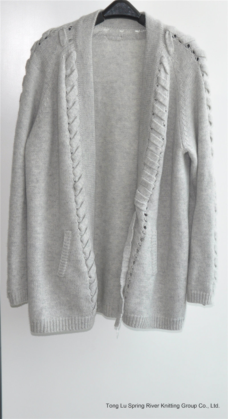 30%Cashmere 70%Wool Ladies Opean Patterned Cardigan