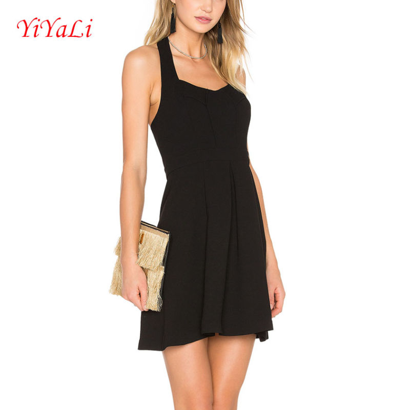 V-Neck Halter Black Fashion Dress