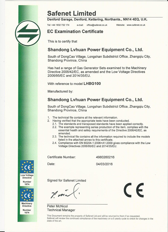 Chinese Brand Ce Approved Water Cooled Biogas Generator