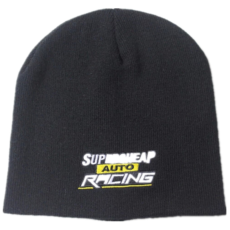 OEM Produce Customized Logo Embroidered Winter Acrylic Knitted Black Beanie