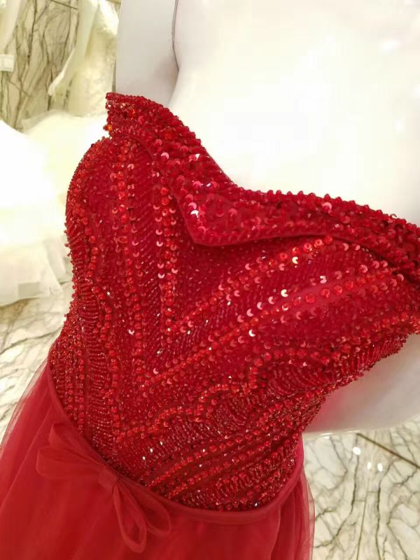 Red Beading Bodice Evening Dress for Wedding