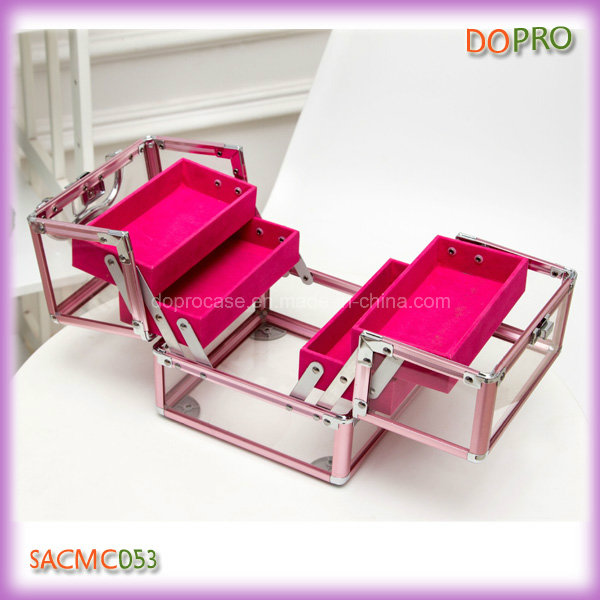 Pink Aluminum Frame Acrylic Makeup Storage Boxes (SACMC053)
