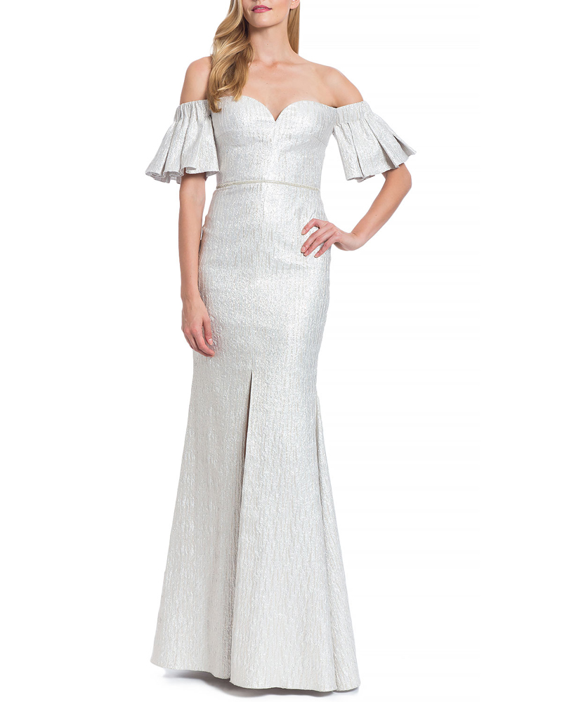 Pleated Sleeve Sweetheart Neckline off Shoulder Evening Gown