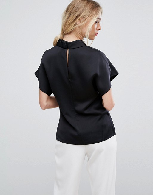 Ladies Round Collar Blouse with Short Sleeve Blouse