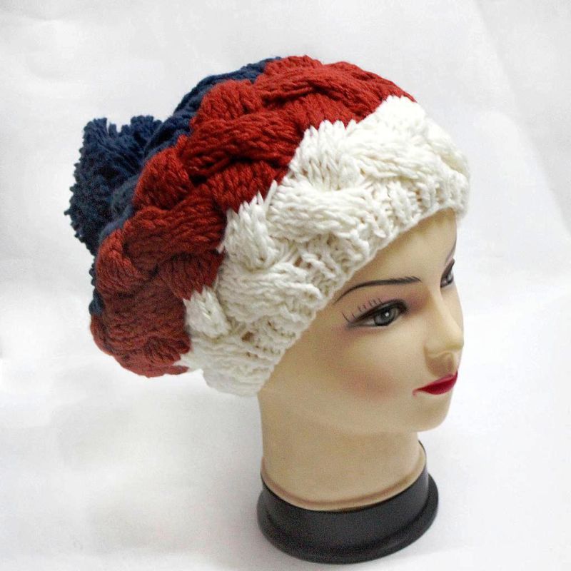 Women Warm Beanie Crocheted Knitted Hat with Pompom