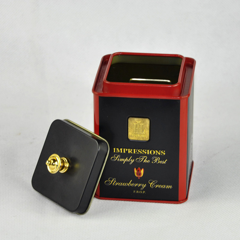 Custom Metal Vintage Square Airtight Black Box Tea Tin