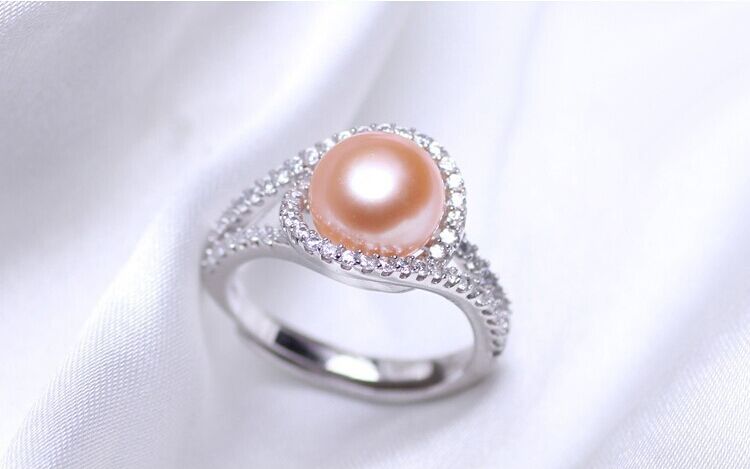 925 Silver Pearl Ring AAA 9-10mm Bread Round Natural Pearl Ring