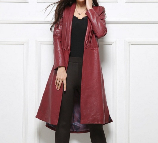 Colorful Long Style Genuine Leather Jacket for Women
