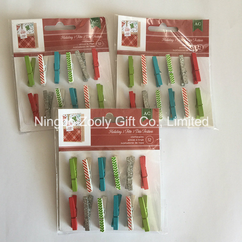 Assorted Colors Mini Christmas Glitter Pegs