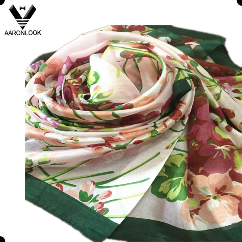 Lady's High Grade Colorful Flower Famous Hangzhou Silk Scarf