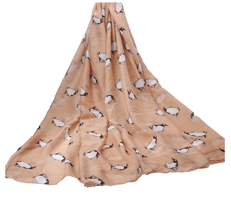 Womens Spring Chiffon Penguin Printing Shawls Sunscreen Wrap Cape Scarf (SW119)