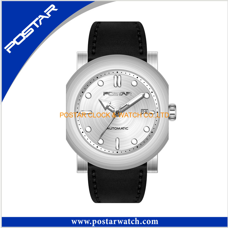 Professional Japan Movement Quartz Sport Stainless Steel Watches for Men's with Genuine Leather Band