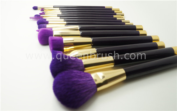 Purple Natural Hair 15PCS Cosmetic Makeup Brush Set