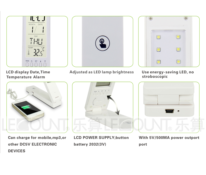 Foldable LED Light with LCD Display Calendar and Power Bank Function (LTB690A)