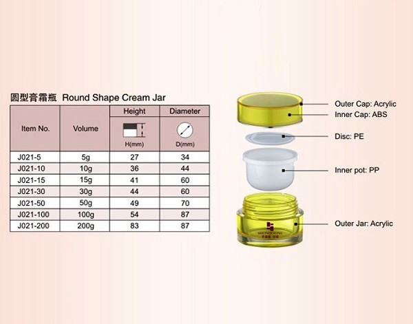 Round Plastic Acrylic Luxury Cream Jar with Lids