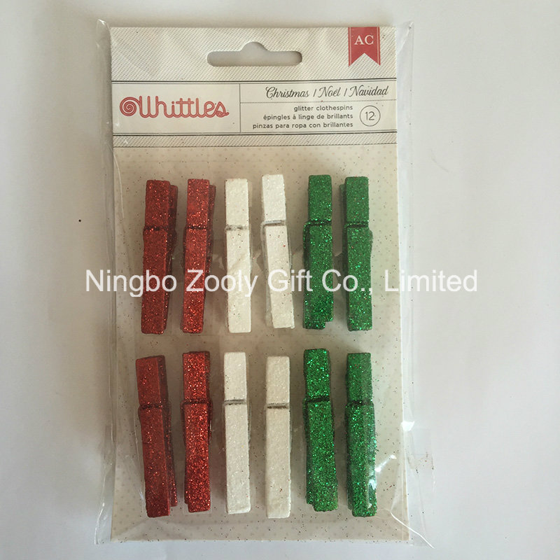 Assorted Colors Mini Christmas Glitter Pegs