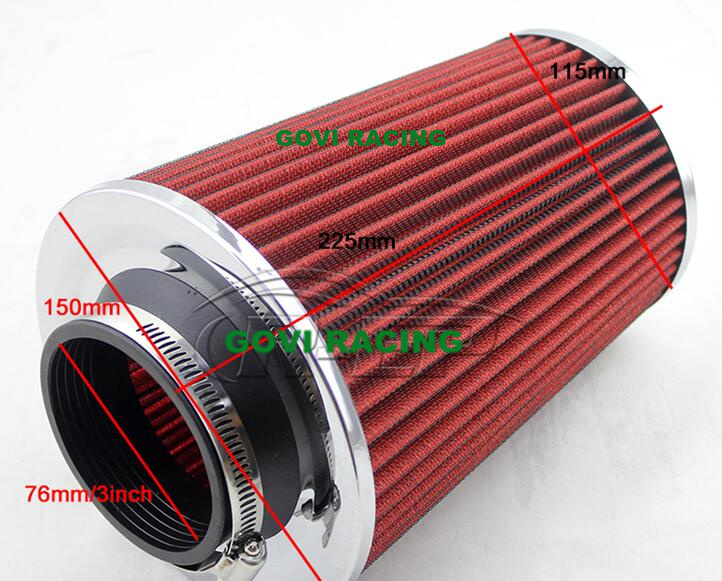 230mm Height Red Car Air Filter with 76mm/89mm/102mm Universal