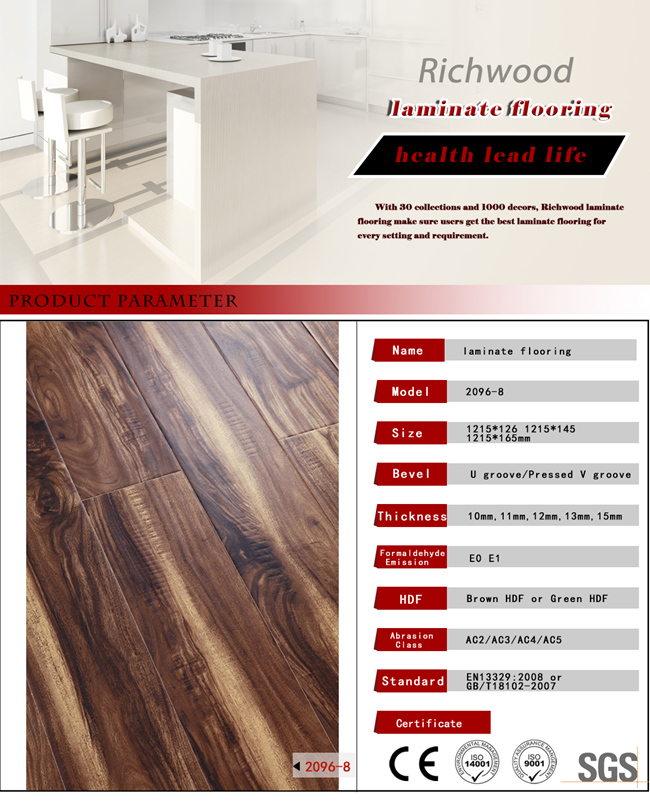 White Oak 12.3mm E1 HDF Handscraped Vinyl Laminated Wood Flooring