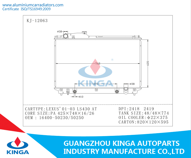 2001 2002 2003 Performance Cooling for Toyota Auto Radiator for Lexus Ls430