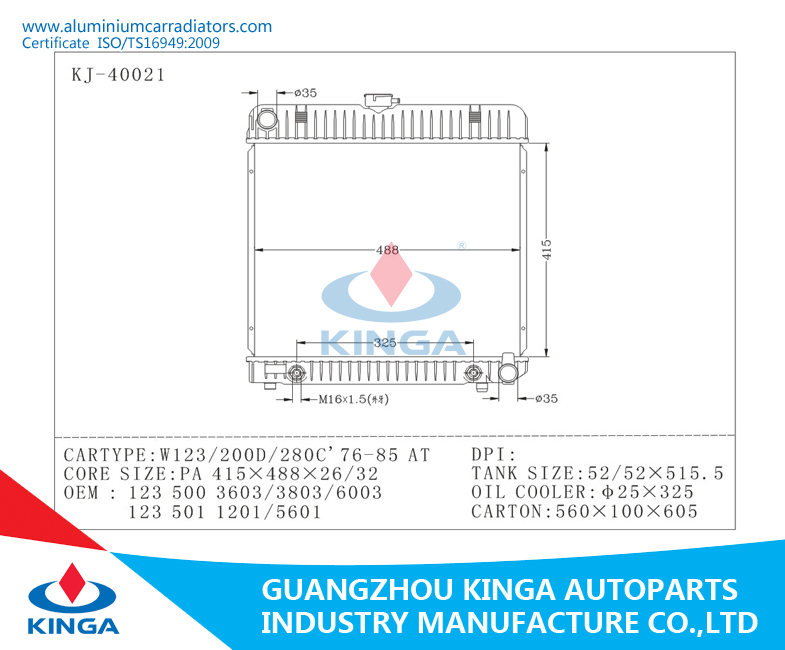 for Benz W123/200d/280c'76-85 at Auto Radiator OEM 1235003603/3803/6003 in Good Quality