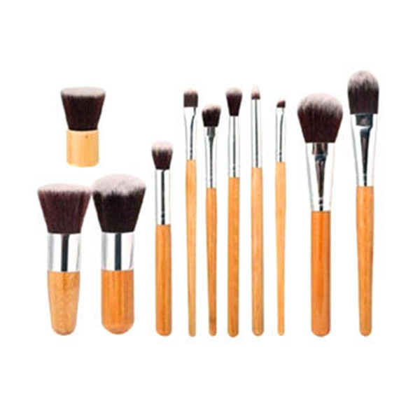 11PCS Bamboo Handle Makeup Brush Set with a Brush Bag