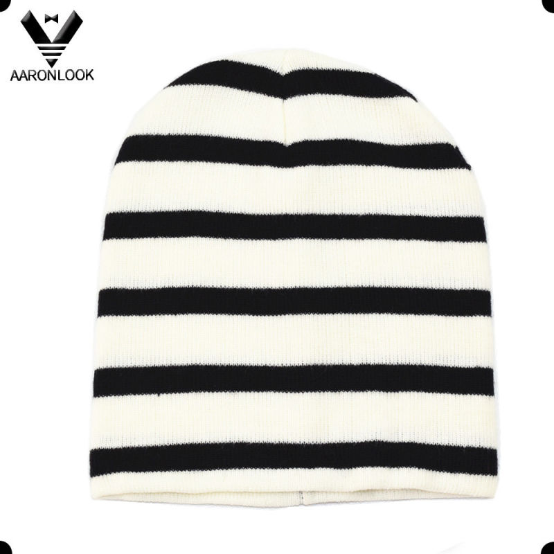 Men's Winter Fashion Black White Stripe Knitted Sports Hat