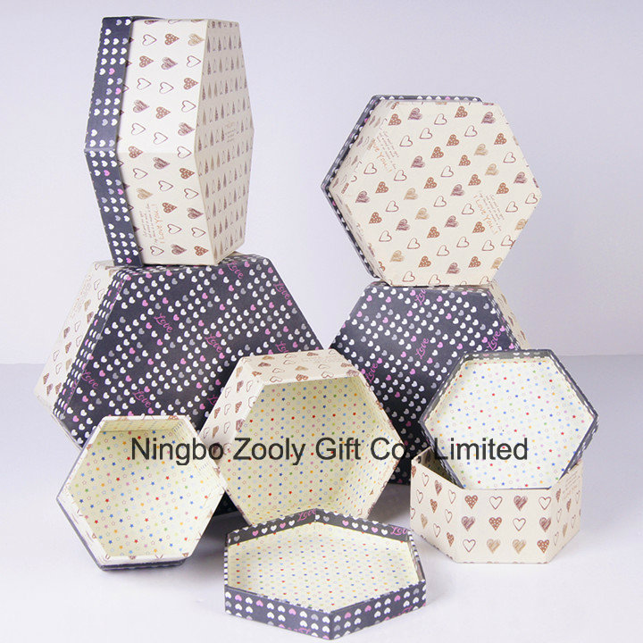 Quality Metallic Purple Color Paper Hexagonal Shaped Cosmetic Gift Packing Box with Window