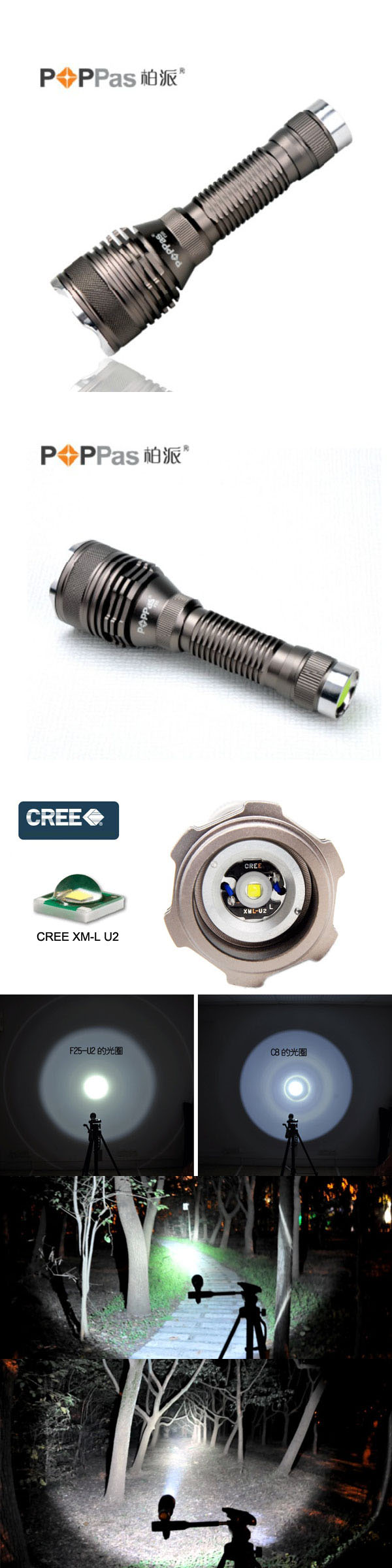 18650 Rechargeable CREE Xm-L U2 Tactical LED Torch (POPPAS -F25)