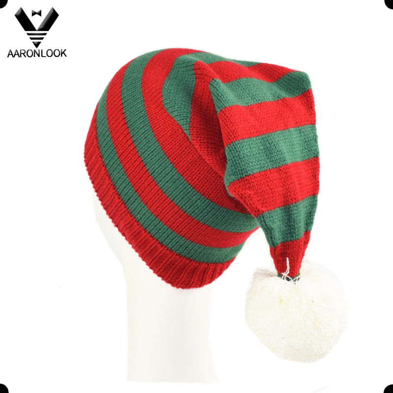 Acrylic Stripe Knitted Cute Long Christmas Hat with Top Ball