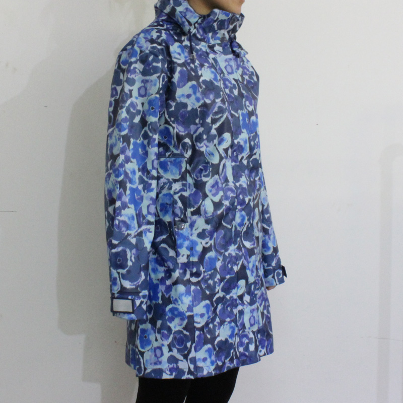 Blue Flower Hooded Waterproof PU Raincoat