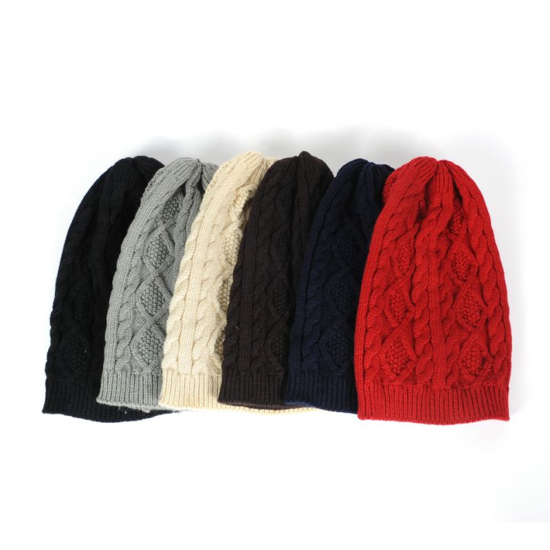 Womens Autumn Winter Knitted Slouchy Cross Caps Beanie Braided Twisted Cable Hat (HW105)